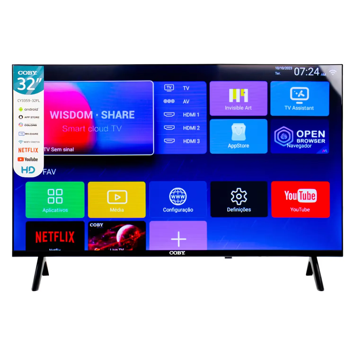 Smart TV Coby CY3359-32FL 32" HD Android WiFi - Preto