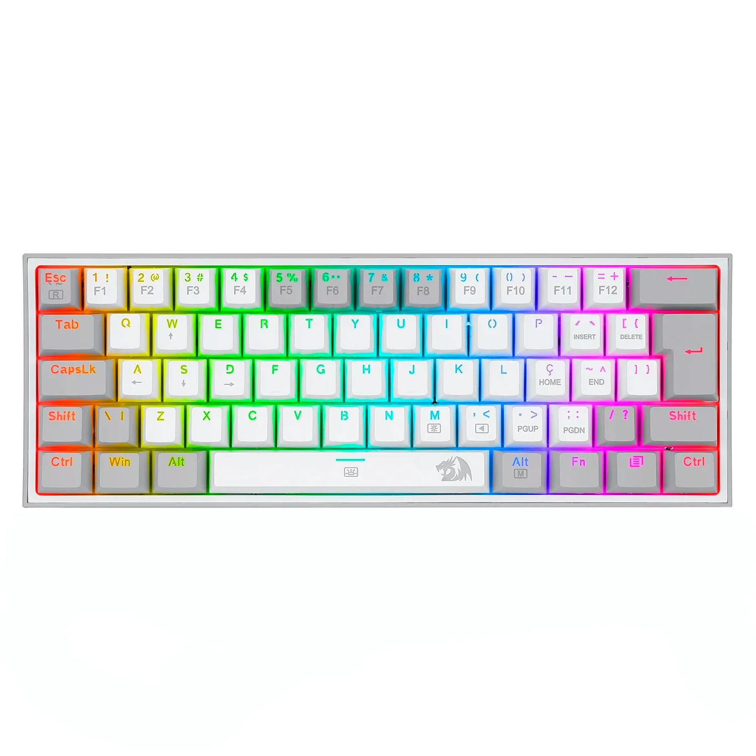 Teclado Gamer Redragon Fizz K617 RGB USB-C - Branco e Cinza