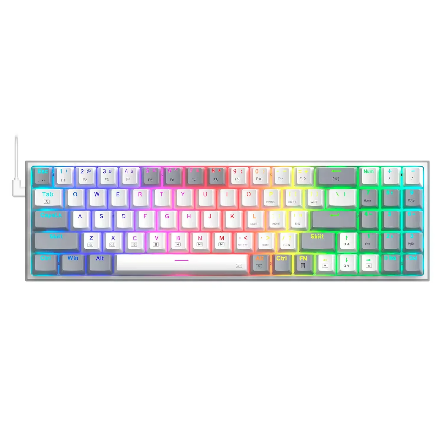 Teclado Gamer Redragon K628WG-RGB Pollux RGB USB - Branco Cinza
