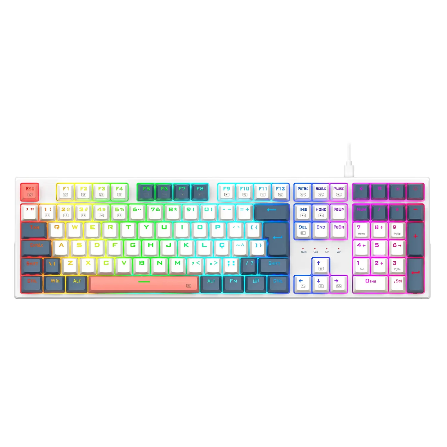 Teclado Gamer Redragon K668WBO RGB Trundle Com Fio Inglês - Branco