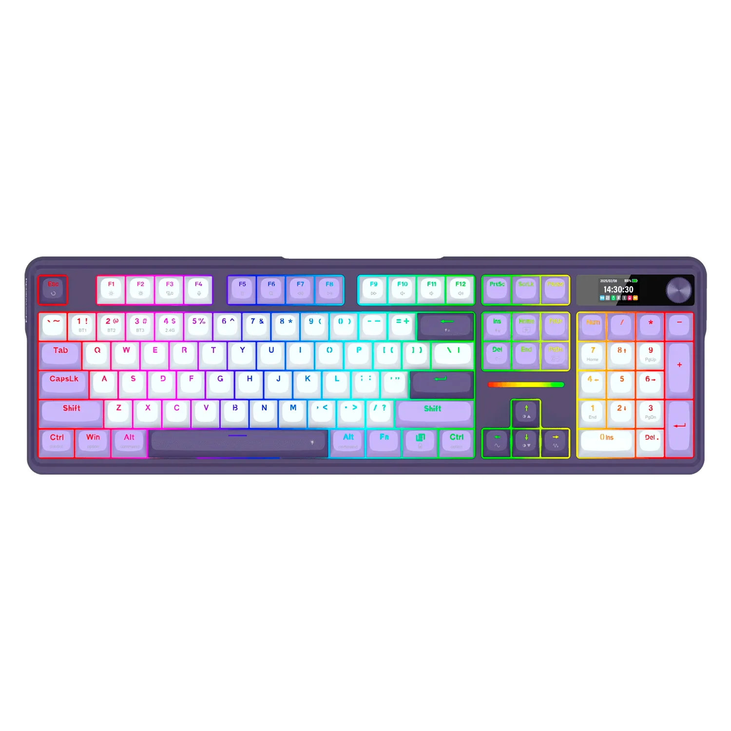 Teclado Gamer Redragon Terraflare Pro K762WP RGB Sem Fio - Branco e Roxo
