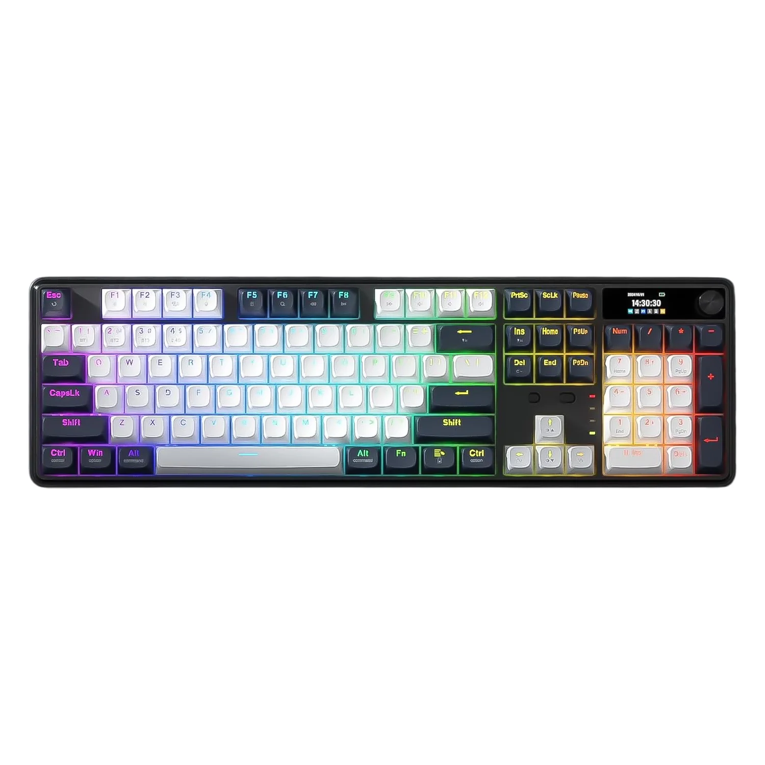 Teclado Gamer Redragon Wyvern K761 Pro K761WB RGB Sem Fio LCD - Branco e Azul