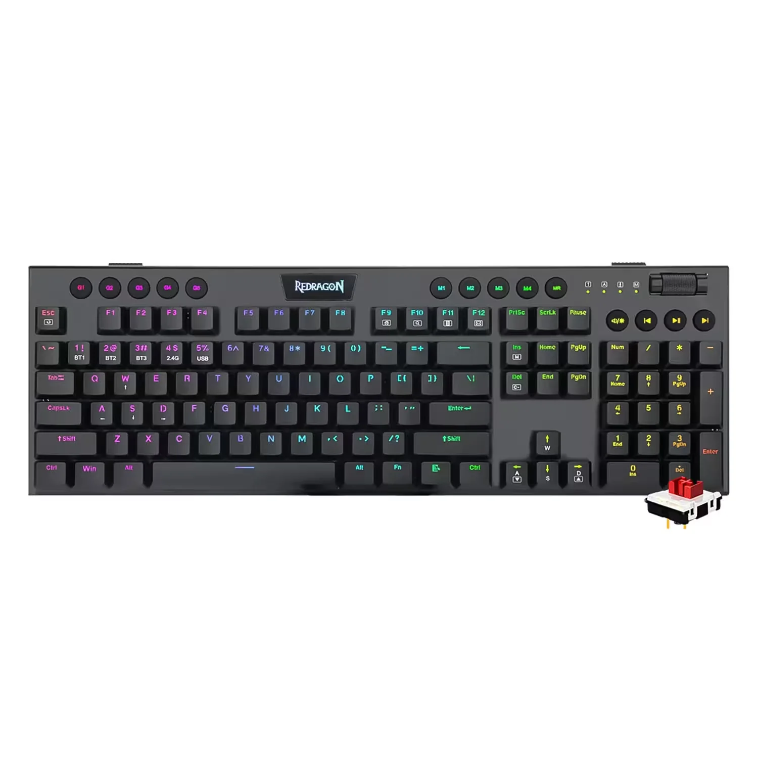 Teclado Redragon Horus Pro K618RGB-PRO Switch Red Sem Fio - Preto